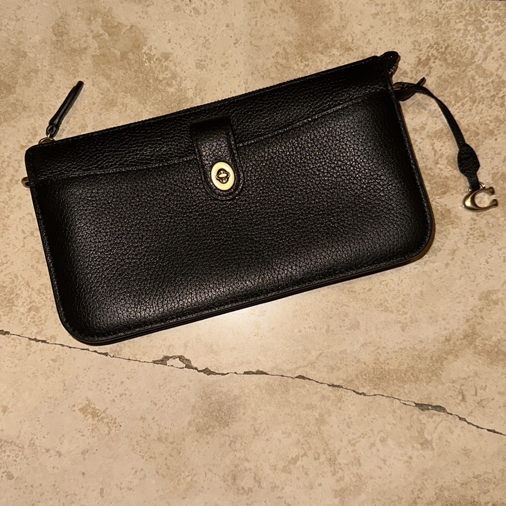 Coach Pebbled Leather Black Crossbody Wristlet - Picture 3 of 14